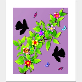Black Morph Fantail and Butterflies Posters and Art